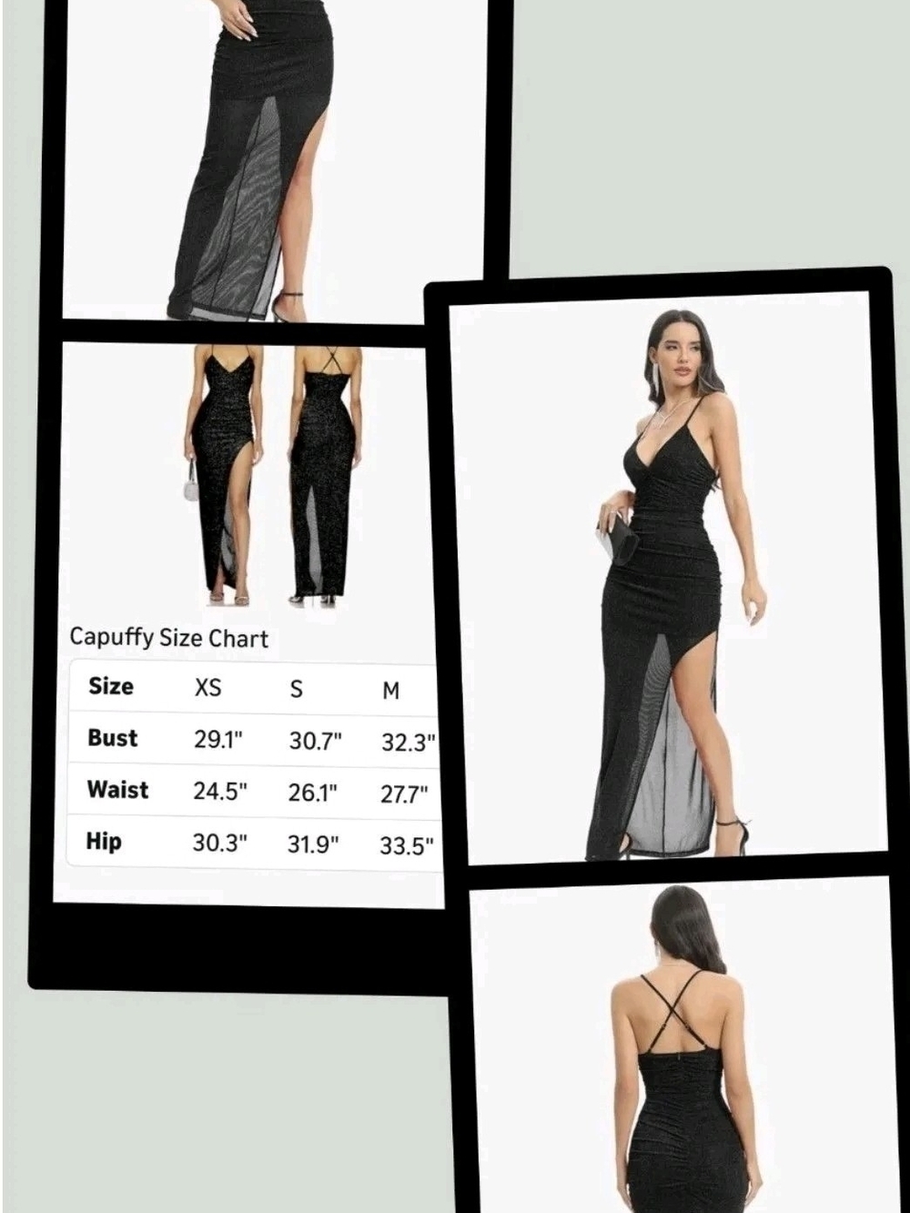 NWT! XS Capuffy Women's  Elegant Glitter Bodycon High-Slit Cocktail Maxi Dress